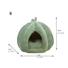 1pc New Thickened Pumpkin Shaped Cat Bed, Green Small Tent Cat Bed Suitable For Cats And Small Dogs, Warm And Semi-Enclosed, Removable And Washable, Cute Christmas Gift - Green - View 9