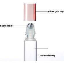 AGENIZ - 50 botellas de vidrio transparente para aceite esencial, botellas enrollables de 5 ml con bolas de acero inoxidable, botella enrollable recargable (transparente, 5 ml) - 1 - Ver 2