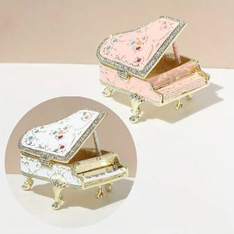 1pc Creative Home Enamel Piano Jewelry Box Decor, Metal Jewelry Ring Storage Box Gift, Enamel Piano Jewelry Box, Teacher's Day Gift, Lightweight Luxury Desktop Decor, New Year/Christmas/Valentine's Day Gift