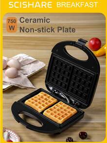 SCISHARE 1 Pc 23x23x7.5cm 750W Waffle Maker With Non-Stick Ceramic Plates | EU Plug | Double-Sided Heating | Even Heating | Easy To Clean Electric Waffle Maker, Suitable For Homemade Belgian Waffles And Snacks - EU F Type Plug(220-240V) - View 13