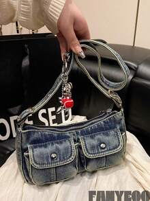 [US-Based Shipping]Fashionable Vintage Women's Distressed Denim Shoulder Bag, Multifunctional High-Quality Crossbody Bag, Niche Fashion Handbag, Stylish Solid-Color Minimalist Durable Vintage Tote Bag. Suitable For Women's Daily Use, Dates, And Gifts. Avant-Garde Women's Fashion Shoulder Bag. Explore Punk-Style Letter Clutch Bags, Denim Clutch Bags With Long Shoulder Straps. Women's Casual Tote Bag, Multifunctional Commuter Bag, Fashionable Shoulder Bag, Suitable For Women's Daily Use, Popular Women's Bag Styles, Women's Tote Bag, Perfectly Complements Fall/Winter Outfits, Ideal As Gifts For Halloween, Christmas, New Year, And Other Holidays. Cyber Monday Holiday Gift Velvet Party New Year Birthday Gifts For Girlfriend, Mother, Wife, And Friends Valentine's Day Gifts New Year Gifts Valentines Gifts - 多色 - 查看 2
