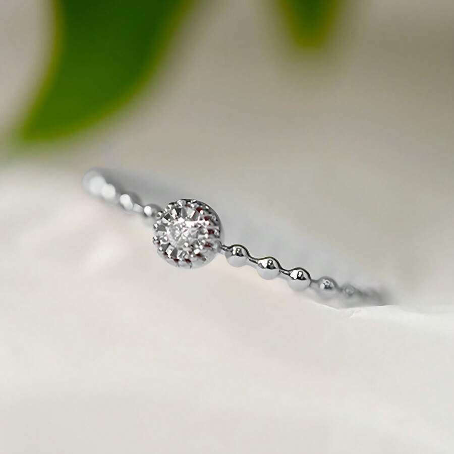 1pc S925 Sterling Silver Minimalist Design Ring With Shiny Zirconia Stone, Elegant Quality Jewelry For Women, Excellent Gift For Loved Ones