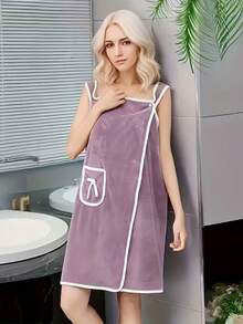 1pc Solid Color Embroidered Women's Bath Robe *Please Refer To The Size Chart When Purchasing* Teenage Bathrobe, Bathroom Kimono, Quick-Drying Super Soft Coral Fleece Absorbent, Suitable For Sauna/Beach/Pool/Bathroom[Color Assorted]