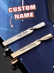 1pc Customized Name Tie Clip, Stainless Steel Personalized Letter Cufflinks, Wedding Lapel Pin, Men's Fashion Accessories, Men's Gift, Minimalist Style - Multicolor - View 7