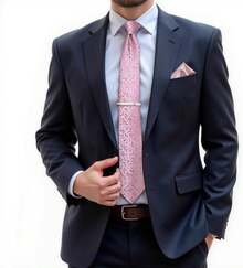 Silk Floral Necktie Set With Tie Clip, Handkerchief & Cufflinks - Solid Blue Floral - View 10