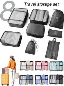 1 set da 8 borse per organizzare i bagagli da viaggio, borse organizer multifunzionali per vestiti, cubi per l'imballaggio dei bagagli, set pieghevole per ordinare i vestiti, borsa multifunzione portatile, adatta per biancheria intima, scarpe, coperte, elettronica, cosmetici, articoli da viaggio, forniture per il ritorno a scuola, necessità per il dormitorio, in materiale in poliestere resistente all'usura e impermeabile, con grande capacità