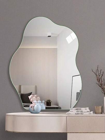 Acrylic Cloud-Shaped Wall Mirror, Adhesive Bathroom Soft Mirror, Asymmetrical Makeup Mirror, No Drilling Required