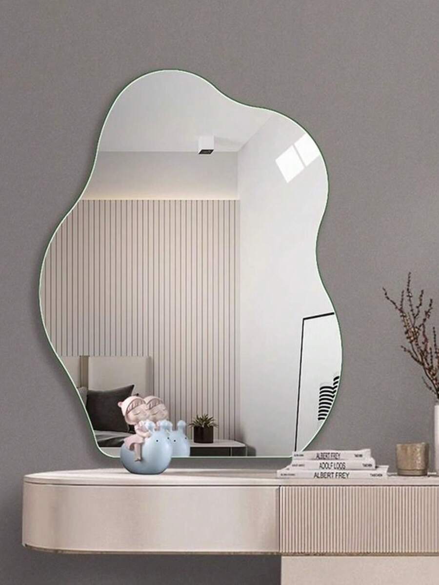 Acrylic Cloud-Shaped Wall Mirror, Adhesive Bathroom Soft Mirror, Asymmetrical Makeup Mirror, No Drilling Required - Multicolor - View 1