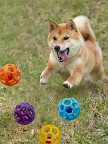 1pc Pet Chasing Toy Hollow TPR Bouncy Ball With Bell, Squeaky & Durable Interactive Toy For Teeth Cleaning & Training, Suitable For Cats & Dogs (Random Color) - Multicolor - View 4