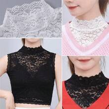 1PC Elegant Lace Floral Fake Collar For Women - Plus Size Detachable Half Shirt Blouse