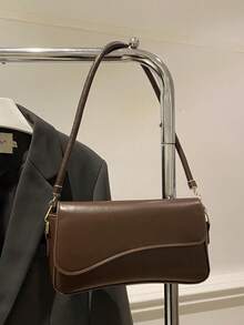 Fashionable Solid Color Asymmetrical Flap Vintage Minimalist Elegant Shoulder Bag - Brown - View 2