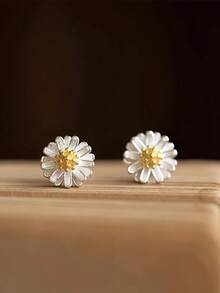 Cercei stud din argint sterlin S925 cu margarete delicate, 1 buc., pentru femei, design minimalist elegant, potriviți pentru purtare zilnică.