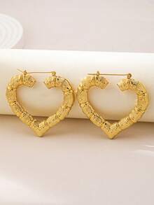 1-6 Đôi Hoa tai kim loại hình trái tim bằng tre dành cho nữ, Trang sức thời trang - Yêu tiền - Xem 8