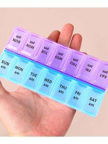 7 天早晚药丸收纳盒，易于填充的大型每周药盒，用于维生素、鱼油、补充剂等药物的收纳盒 - 彩色 - 查看 9