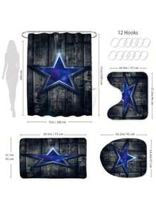 1/4 Stücke Vintage Stern Fußball Serie Duschvorhang Set mit rutschfester Matte, Fußball Serie Badezimmer Dekoration, Badezimmer Zubehör beinhaltet Badematte, U-förmige MatToilette, WC-Sitzabdeckung, wasserdichter 70.87x70.87 Inch Duschvorhang mit 12 Haken, verschiedene Größen erhältlich Weihnachtsdekoration