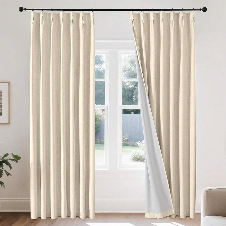 Sheer Curtains 84 Inches Long, White Curtains Living Room 2 Panels Set, Linen Curtains Window Privacy With Filtering (W52 X L84 Inch, Linen), Home Decor - 米色|捏褶 - 查看 1