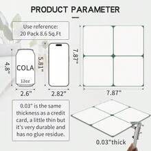 10/20pcs 8" X 8" Self-Adhesive Vinyl Floor Tiles, White Square With Green Outline Waterproof Removable Tile Stickers, Suitable For Kitchen, Bathroom, Stairs, Living Room, Pet Room