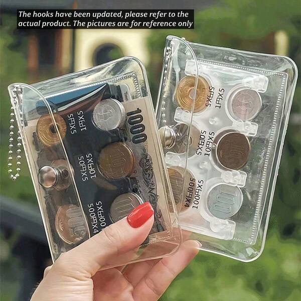 2Pcs/1Pc Portable Coin Carrying Card Canvas Hook Transparent Plastic Clip Coin Bag Pocket Wallet Organizer With Transparent Cover Coin Wallet For Women For Men Money Wallet Mini Wallet Purse Wallet