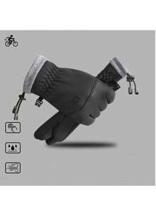 1pc Winter Ski Outdoor Cycling Waterproof Windproof Warm Thermal Lined Touchscreen Zipper Thick Gloves For Men