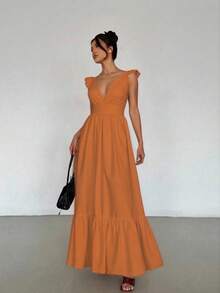 Women Long Dresses - Orange - View 2