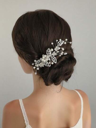 1 st. moderiktig hårkam med strass och pärlor för kvinnor, sidokam, håraccessoar, elegant brudhuvudbonad, lämplig för evenemang, fester, föreställningar
