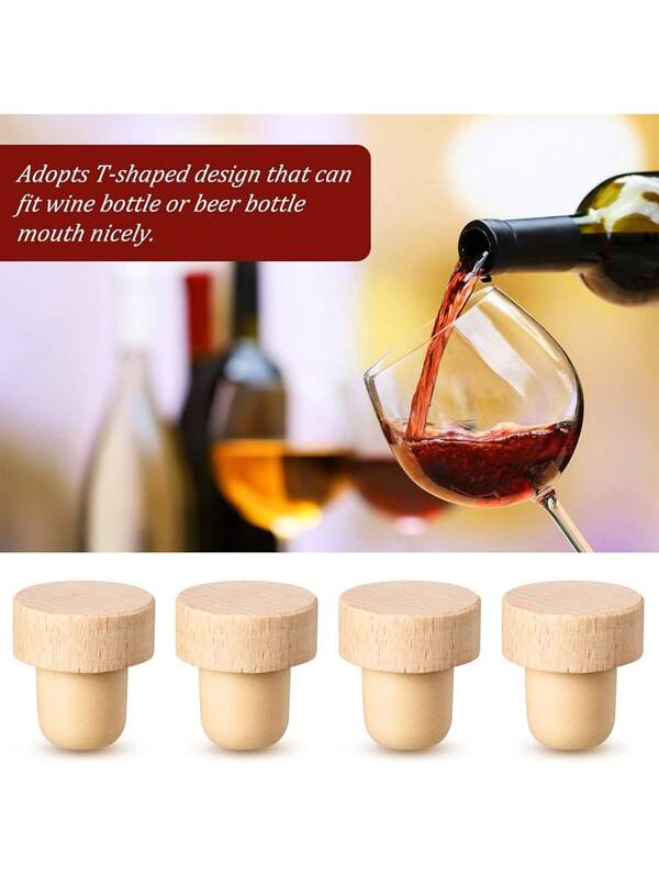 1/5/10/20 Stücke Buchenholz T-förmige Korkverschlüsse - luftdichte Verschlüsse für Weinflaschen, Küchen- und Barwerkzeuge, Getränkekonservierung - einzigartiger Flaschendekoration, Heimdekoration, Weihnachtsgeschenke, Tassenzubehör, ideal für Freunde & Familie, Weihnachtsparty Gastgeschenke