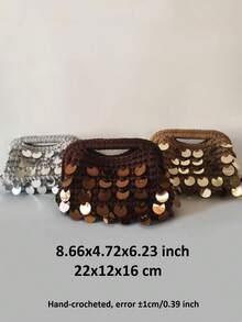 Nuova piccola borsa clutch con paillettes e uncinetto, con brillantini, borsa da sera fatta a mano, borsa per il trucco da viaggio