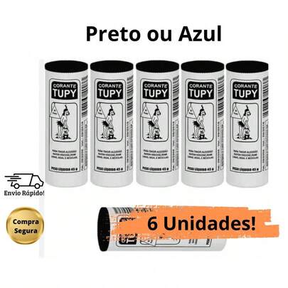 Corante para Tingir Tecidos Roupa Tupy 45g 6 unidades - Preto ou AzulPreto Tintura Tecido Lavanderia Tingimento
