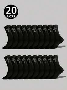 5/10/20 双装加厚黑白男士冬季袜子，时尚休闲舒适，适合户外运动、跑步、健身，压缩膝袜，商务休闲假日黑白中筒袜，圣诞节、感恩节、新年节日礼物（加厚款），适合鞋码（35-39/39-42） - 彩色 - 查看 10