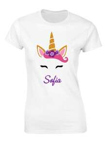 Playera Unicornio Personalizable Vinil Textil Niña O Dama - Blanco - Ver 1