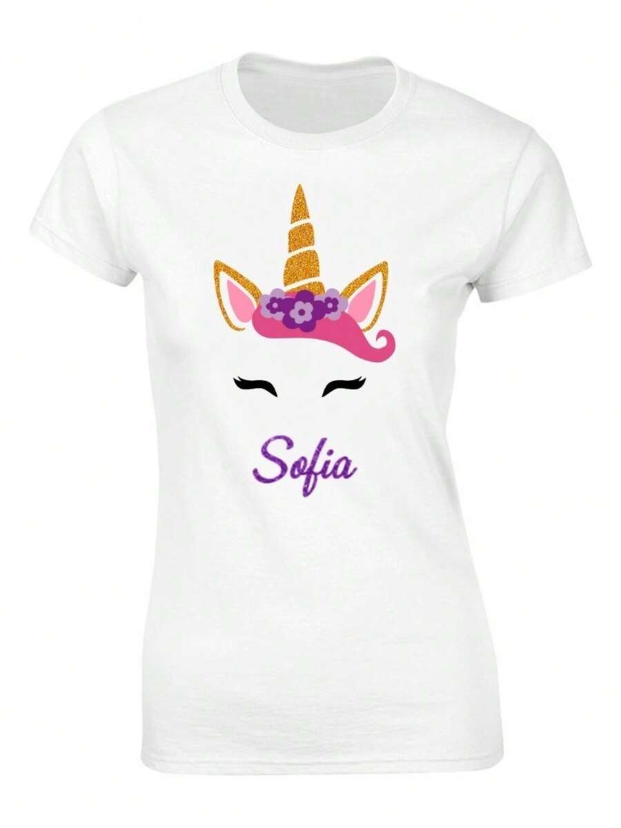 Playera Unicornio Personalizable Vinil Textil Niña O Dama - Blanco - Ver 1