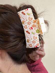 2 pezzi Clip rettangolari per capelli con stampa di pupazzo di neve e fiocchi di neve rosso e verde, design minimalista ed elegante con motivo traforato, adatte per acconciature raccolte da donna, accessori per capelli rettangolari versatili e di grandi dimensioni, regalo ideale per Capodanno, per occasioni casual e uso quotidiano