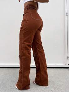 WOMEN'S CARGO PANTS With More Pockets Cargo Pants / Wide Leg Pants / Colorful Pants / Women's Street Fashion Pants Premium Cotton Fabric - 棕色 - 查看 5