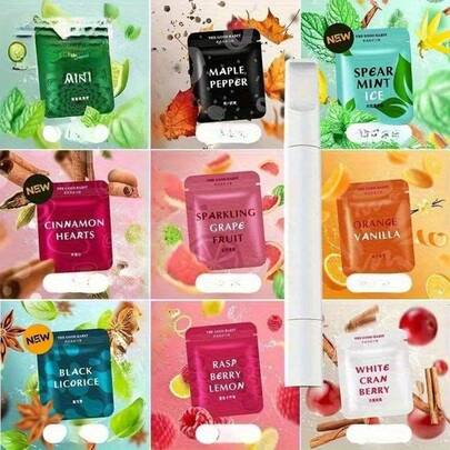 Nytt sugrör för aromaterapi med frukt, elegant förpackningsdesign, munstycke för aromaterapi, reservpinne för aromaterapi, present till unisex, flera smaker att välja mellan, inget batteri krävs, cylindrisk design - långvarig doft, praktisk present för bil- och hemmabruk