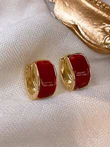 1 Cặp Hoa tai tròn hình học sang trọng tối giản, đa năng, thích hợp cho các buổi tụ họp, lễ kỷ niệm thời trang dành cho nữ màu đỏ - Đỏ - Xem 7