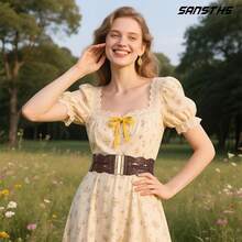 Vintage Stretchy Wide Elastic Belt With Gold Buckle For Women - 復古咖啡 - 查看 10