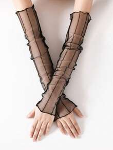 1 Pair Vintage Party Mesh Ice Sleeves, Women Lace UV Protection Thin Long Sleeve Gloves, Cycling/Driving Sun Protection Arm Sleeves