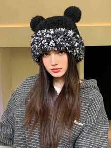 1 szt. Damska dzianinowa czapka z uroczym zwierzęcym wzorem, z kolorowym, puszystym pomponem na górze, miękki i ciepły materiał, nadaje się do noszenia na co dzień, do szkoły, dojazdów do pracy, spacerów po parku, jazdy na nartach, filmów, spotkań, zakupów świątecznych, fotografii ulicznej