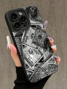 1pc Girl's Shiny Dollar Sign Cat Eye Black Full Coverage Anti-Slip Phone Case Suitable For IPhone 11/12/13/14/15/16 Pro Max - màu đen - Xem 2