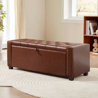 Ottoman With Storage, Upholstered Tufted With Safety Hinge, Holds Up To 350 Lb, Entryway With Seating Bedroom, Living Room, Linen Beige