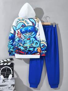 2pcs/Set Boys Casual Streetwear Graffiti Print Sweatshirt Set, Comfortable Daily Wear, Spring/Autumn