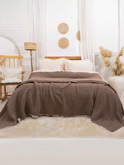 King Size Muslin Bedspread - Dokubba King Size (260x280cm) Cotton Muslin Pique Bedspread - 2 Colour Multi-Purpose Blanket - 4 Layer Muslin Blanket - (260*280cm)