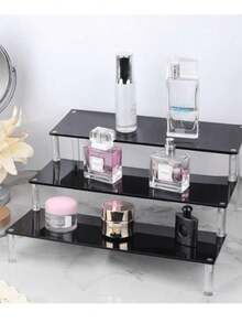 1 kệ đựng đồ trang điểm bằng acrylic, kệ đựng mỹ phẩm nhiều tầng đựng nước hoa, mỹ phẩm chăm sóc da, trưng bày đồ trang điểm, kệ bậc thang chắc chắn được gia cố cho phòng khách, phòng tắm, phòng ngủ, đồ trang trí nhà cửa - màu đen - Xem 1