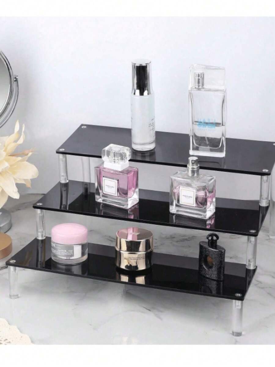 1 kệ đựng đồ trang điểm bằng acrylic, kệ đựng mỹ phẩm nhiều tầng đựng nước hoa, mỹ phẩm chăm sóc da, trưng bày đồ trang điểm, kệ bậc thang chắc chắn được gia cố cho phòng khách, phòng tắm, phòng ngủ, đồ trang trí nhà cửa - màu đen - Xem 1