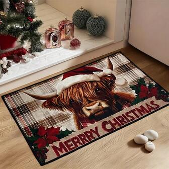1 Christmas Theme Personalized Farm Calf Print Floor Mat, Retro Home Decoration Mat, Machine Washable, Water-Absorbent And Non-Slip, Suitable For Garden Farm Entrance, Universal Indoor And Outdoor, Can Be Used In All Seasons, Christmas Gift