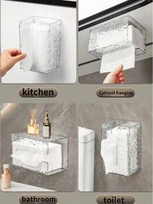 1 Piece Transparent Tissue Box Holder Waterproof To Prevent Wet Tissues, Wall Mounted Tissue Dispenser, No Drilling Required, Suitable For Kitchen, Bathroom And Toilet, Desktop Tissue Organizer, Perfect For Storing Tissues And Other Paper Products, Bedroom Decoration, Home Decoration, House Decoration, Holiday Decoration, Christmas Halloween Home Supplies