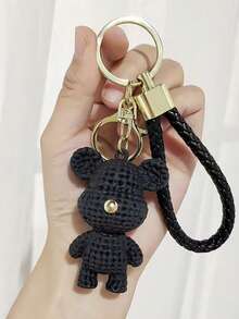 1pc Cute Cartoon Heart Knitted Car Key Chain Pendant, Couple Rabbit & Bear Keychain, Lovely Plush Christmas Gift