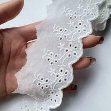 随机款式棉质蕾丝花边，白色棉质花卉蕾丝花边，以及刺绣扇形蕾丝，适合缝制连衣裙、婴儿服装、包包和宠物服装。 - 白色 - 查看 5