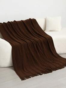 A Wave Pattern Blanket, Nordic Style Acrylic Rectangle Tassel Solid Color Sofa Cover Blanket For Bed Decoration, Noon Nap, Knitted Blanket