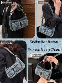 [US-Based Shipping]Fashionable Vintage Women's Distressed Denim Shoulder Bag, Multifunctional High-Quality Crossbody Bag, Niche Fashion Handbag, Stylish Solid-Color Minimalist Durable Vintage Tote Bag. Suitable For Women's Daily Use, Dates, And Gifts. Avant-Garde Women's Fashion Shoulder Bag. Explore Punk-Style Letter Clutch Bags, Denim Clutch Bags With Long Shoulder Straps. Women's Casual Tote Bag, Multifunctional Commuter Bag, Fashionable Shoulder Bag, Suitable For Women's Daily Use, Popular Women's Bag Styles, Women's Tote Bag, Perfectly Complements Fall/Winter Outfits, Ideal As Gifts For Halloween, Christmas, New Year, And Other Holidays. Cyber Monday Holiday Gift Velvet Party New Year Birthday Gifts For Girlfriend, Mother, Wife, And Friends Valentine's Day Gifts New Year Gifts Valentines Gifts - 多色 - 查看 8